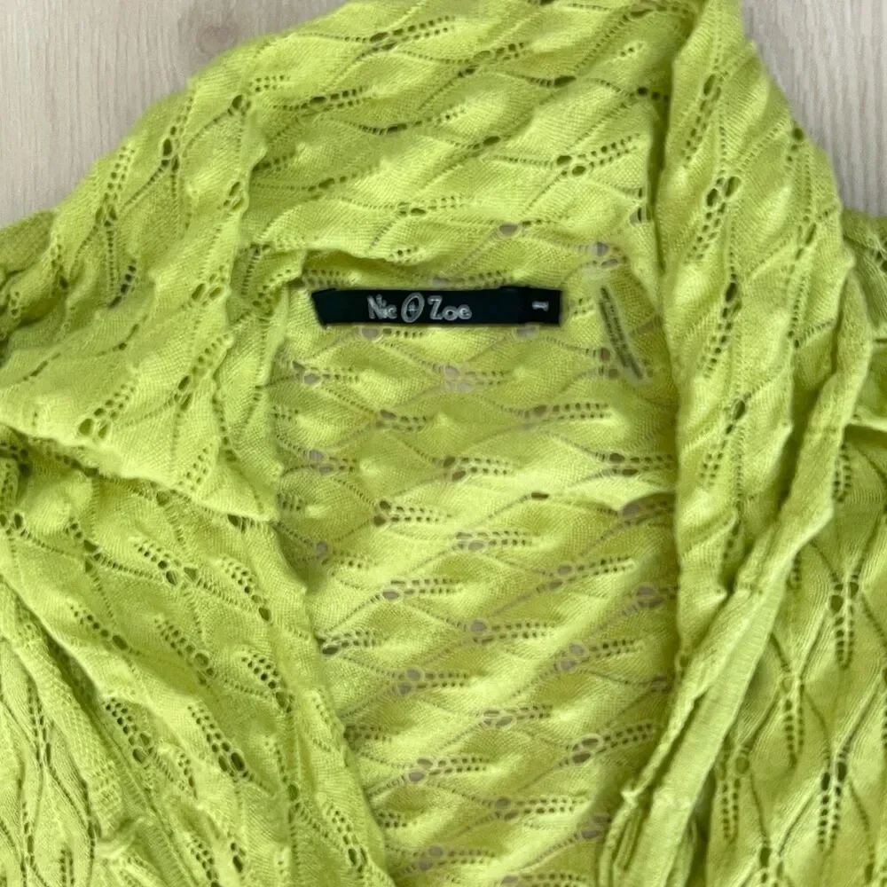 NIC+ZOE Lime Green Openwork Pointelle Long Duster Cardigan Sz 1X / Grunge Fairy
